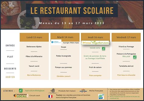 Menus Du Restaurant Scolaire Semaine Du 13 Au 17 Mars