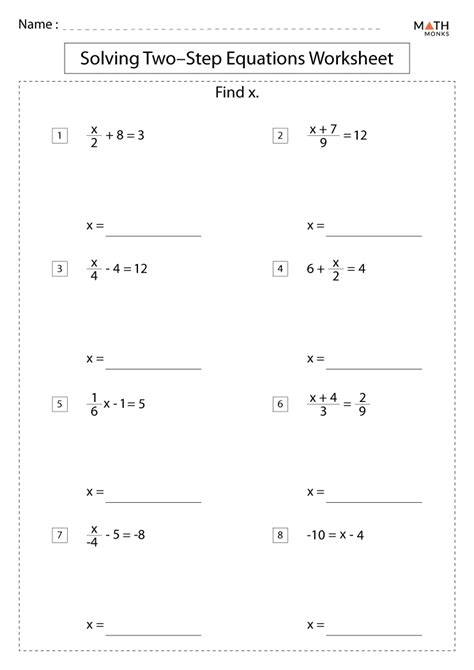 Two Step Equations Worksheets