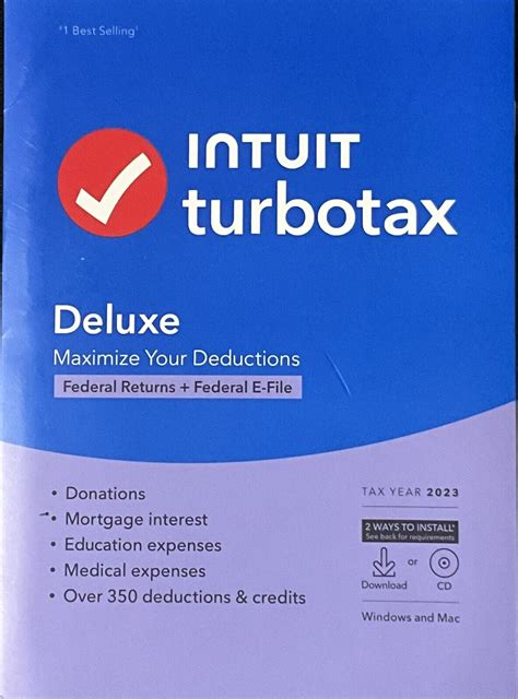 New Intuit Turbotax Deluxe 2023 Federal Only No State Windowsmac