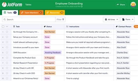 employee onboarding template jotform tables
