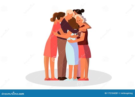 Women Group Hugging Together Female Character Support Each Other Stock