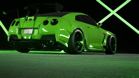 HD wallpaper: Nissan GTR, green, Rocket Bunny | Wallpaper Flare