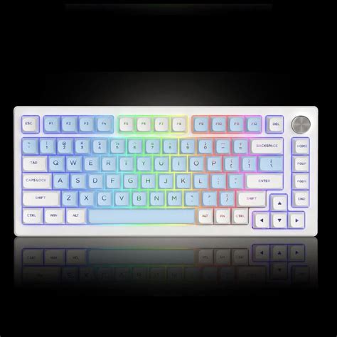 a white keyboard with multicolored keys on a black background