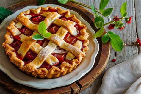 National Rhubarb Pie Day Tasty Rhubarb Pie On The Plate Top View