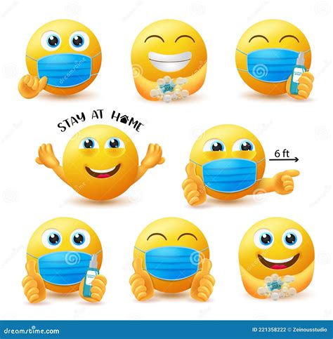 Smiley Covid 19 Guidelines Vector Set Emoticon 3d Characters In Covid