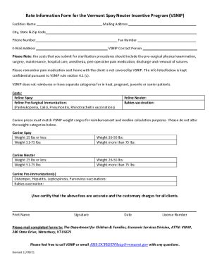 Fillable Online Outside Vermont Rate Information Form For The Vermont