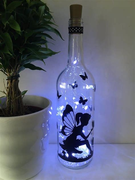 Light Up Bottle Fairy And Butterflies Frosted Glass Or Clear Glass Etsy Uk Wine Bottle Crafts