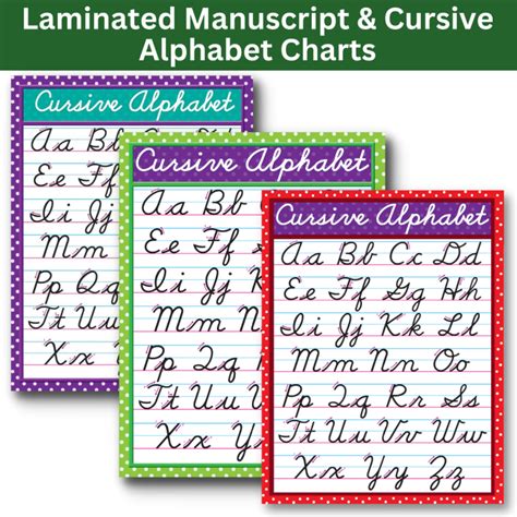 laminated manuscript cursive alphabet charts polka dot design