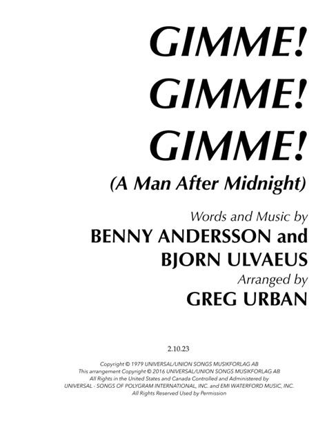 Gimme Gimme Gimme A Man After Midnight Arr Greg Urban By ABBA