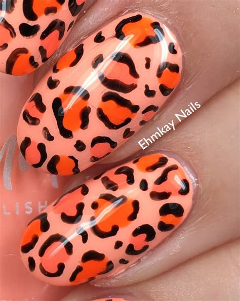 Ehmkay Nails Neon Orange Leopard Nail Art