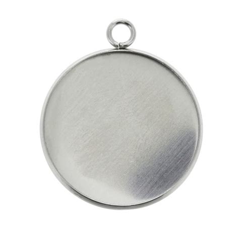 Serti Pendentif Pour Cabochon Rond Fond Plat Mm En Acier Inox X