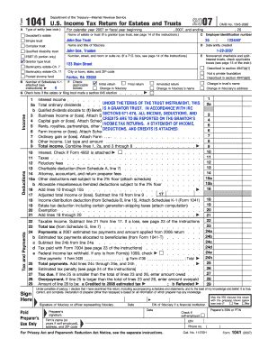 Fillable Online Form 1041 US Income Tax Return For Estates And