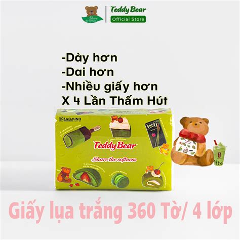 Mua 1 TẶng 1 Giấy Ăn Rút Lụa Trắng Dày 4 Lớp 360 Tờ Teddy Bear