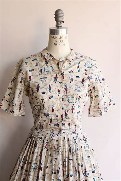 S Novelty Print Shirtwaist Dress Belt And Pocket By The Spectator In