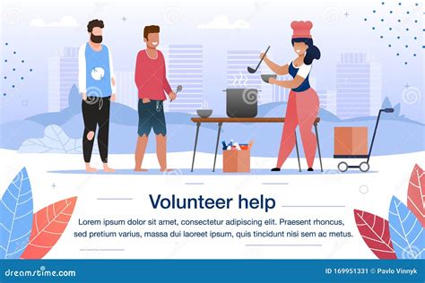 Volunteer Help For Homeless People Vector Poster Stock Vector