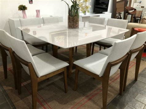 Conjunto De Jantar Mesa Quadrada 1 50m 8 Cadeiras AKILA