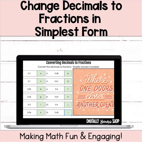 Change Decimals to Fractions in Simplest Form Digital Self-Checking Activity | Made By Teachers