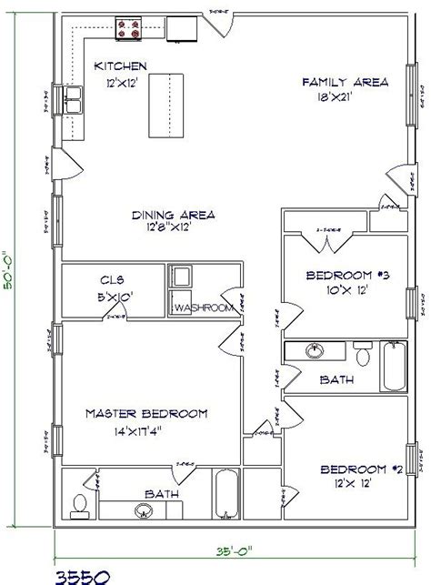 3 Bedroom 2 Bath Barndominium Floor Plans Floorplans Click