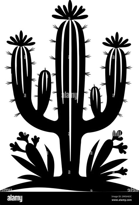 Cactus desert monochrome clip art. Flat vector illustration Stock ...