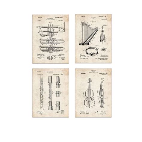 Set De 4 Laminas Impresión En Papel Sin Marcos A4 Instrumentos