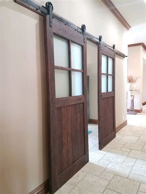 Knotty Alder Barn Doors With Hardware For An Office Frosted Glass Barn