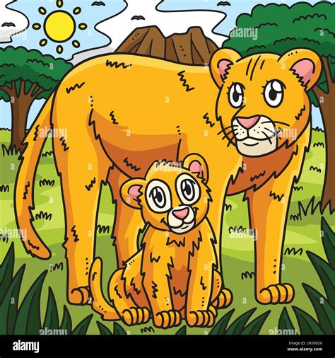 Mother Lion and Baby Lion Colored Cartoon Stock Vector Image & Art - Alamy