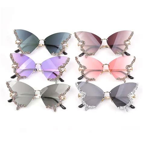 Large Butterfly Rimless Sunglasses Women Ladies Bling Temu