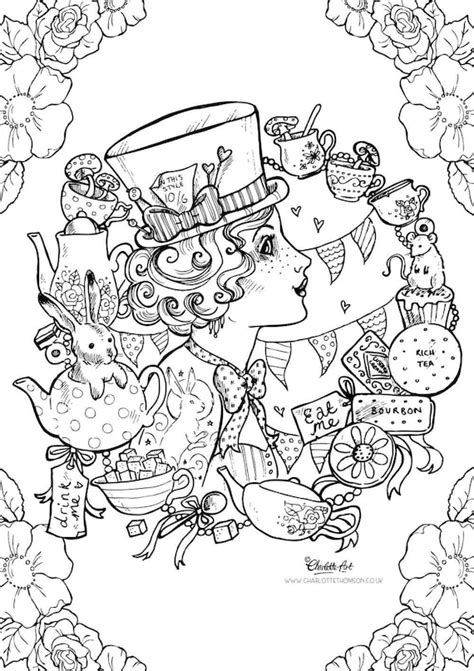 Adult Colouring Page Mad Hatter Alice In Wonderland Etsy