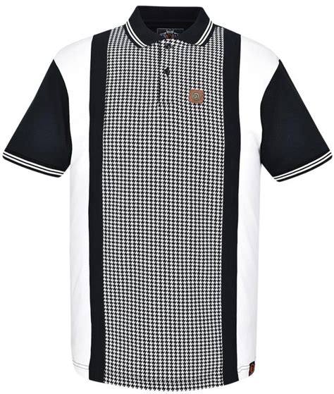 Trojan Records Black Houndstooth Panel Polo Shirt Modfellas Clothing