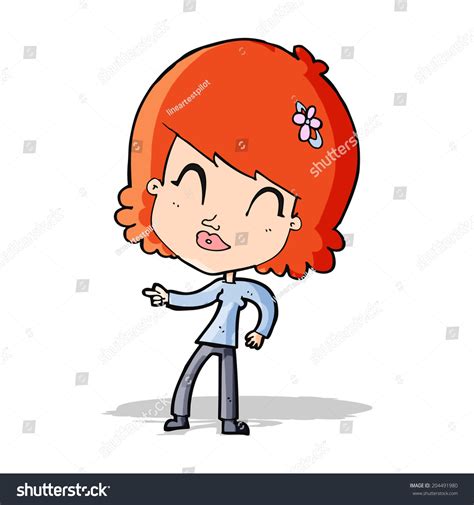 Cartoon Happy Woman Pointing Stock Vector Royalty Free 204491980