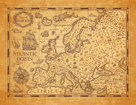 Premium Vector Vintage Map Of Europe Vector Ancient Parchment