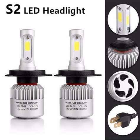 2 sztuk partia LED S2 H4 H7 H1 COB LED żarówki reflektorów H11 H13 12V