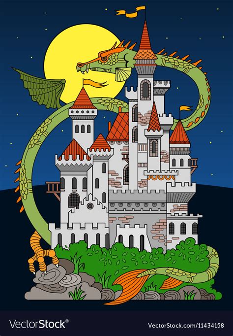 Castle and dragon cartoon Royalty Free Vector Image