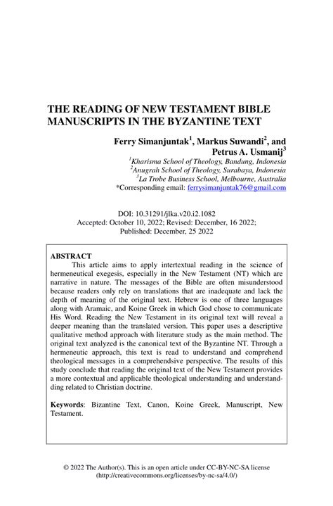 Pdf The Reading Of New Testament Bible Manuscripts In The Byzantine Text