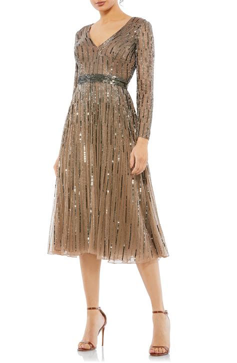 Mac Duggal Sequin Stripe Long Sleeve A Line Dress Nordstrom