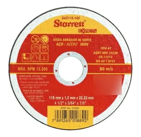 Disco De Corte Inox 115mm 120 Peças Starrett Dac115 14x Frete grátis