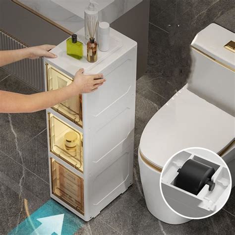 Minifinker Armoire de Rangement Étroite pour Salle de Bain en Plastique