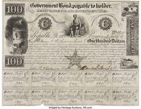 David G. Burnet $100 Government Bond Signed "David G. Burnet" as | Lot ...