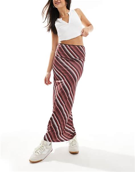 Asos Design Column Maxi Skirt In Red Stripe Asos