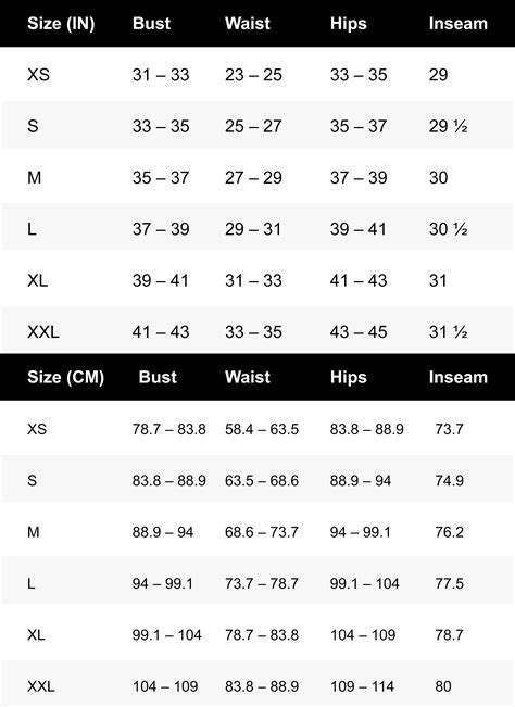 Womens Sizing Charts