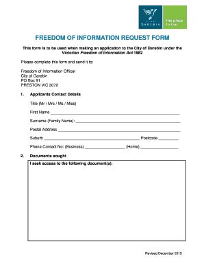 Fillable Online Bfreedomb Of Binformationb Request Bformb City Of