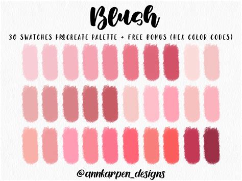 Blush Procreate Palette 30 Hex Color Codes Instant Digital Download Ipad Pro Illustration