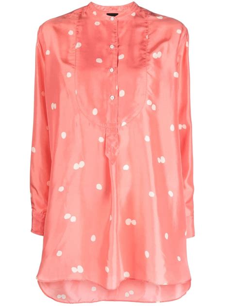 Aspesi Polka Dot Print Silk Tunic Pink Farfetch Uk