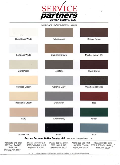 Discount Gutters Color Chart Bellingham Wa