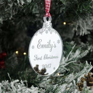 Baby S First Christmas Bauble Personalised Mirrored Etsy UK