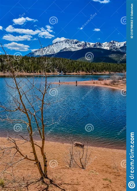 Crystal Creek Reservoir Near Snow Capped Mountains Pikes Peak Mountains