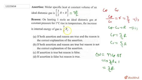 Assertion Molar Specific Heat At Constant Volume Of An Ideal Diatomic