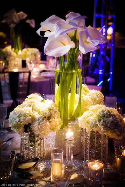 Elegant Reception Dinner With Calla Lilies And Hydrangeas And Crystal Accents Calla Lily