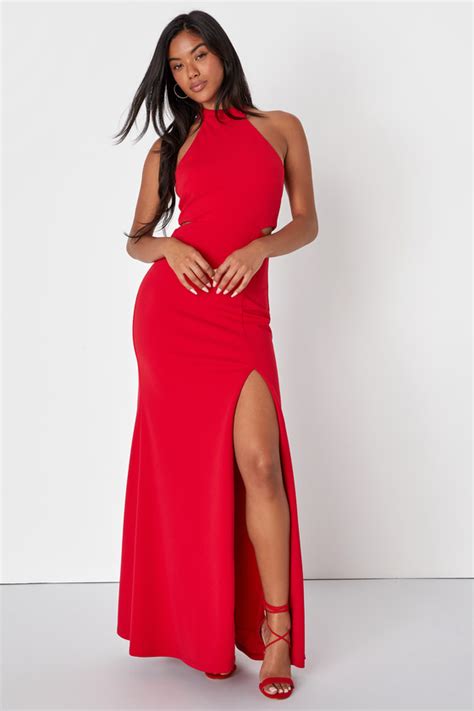 Sexy Red Dress Halter Maxi Dress Sleeveless Cutout Dress Lulus