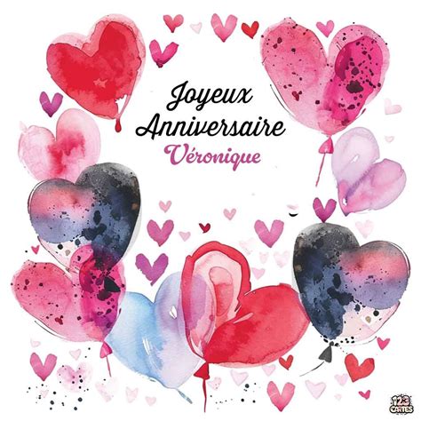 Ballons coeurs avec le texte Joyeux anniversaire Véronique 123cartes